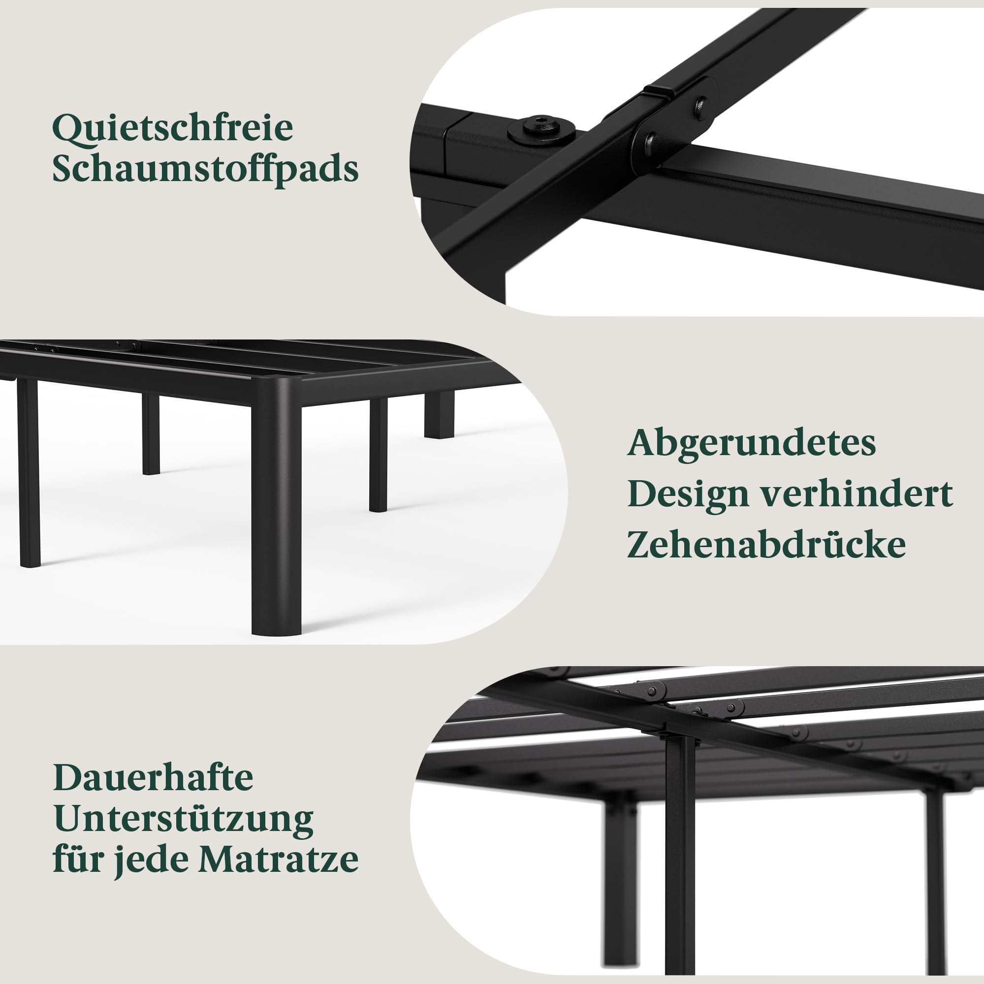 Telaio Letto Basso In Metallo 7,6 Cm - Base Per Materasso Angoli Arrotondati, Antirumore, Portata 1360 Kg - Nero - 2