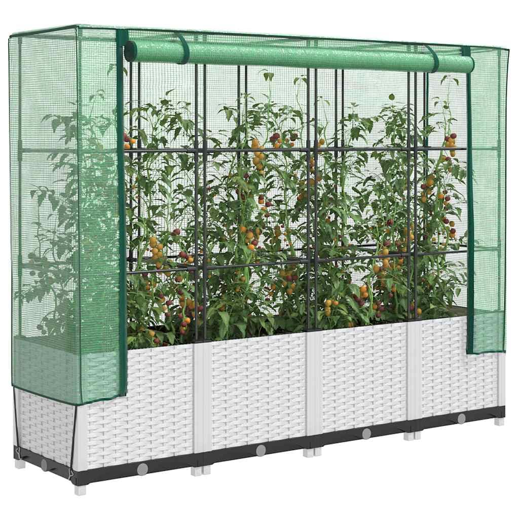 JHQHSM Raised Bed with Greenhouse Cover Rattan Look 160x40x138 cm Polypropylene Frame Water-Resistant Polyethylene Cover for Plants Vegetables Herbs Flowers