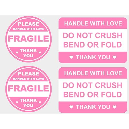 300pcs Pink 'Do Not Crush Bend Or Fold' Stickers - 2 Inch Cute Shipping Labels For Envelopes & Mail