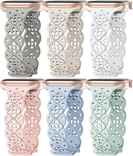 Paquete de 6 correas de silicona de encaje para Apple Watch de 1.496 pulgadas, 1.575 pulgadas, 1.614 pulgadas, 1.732 pulgadas, 1.654 pulgadas, 1.772