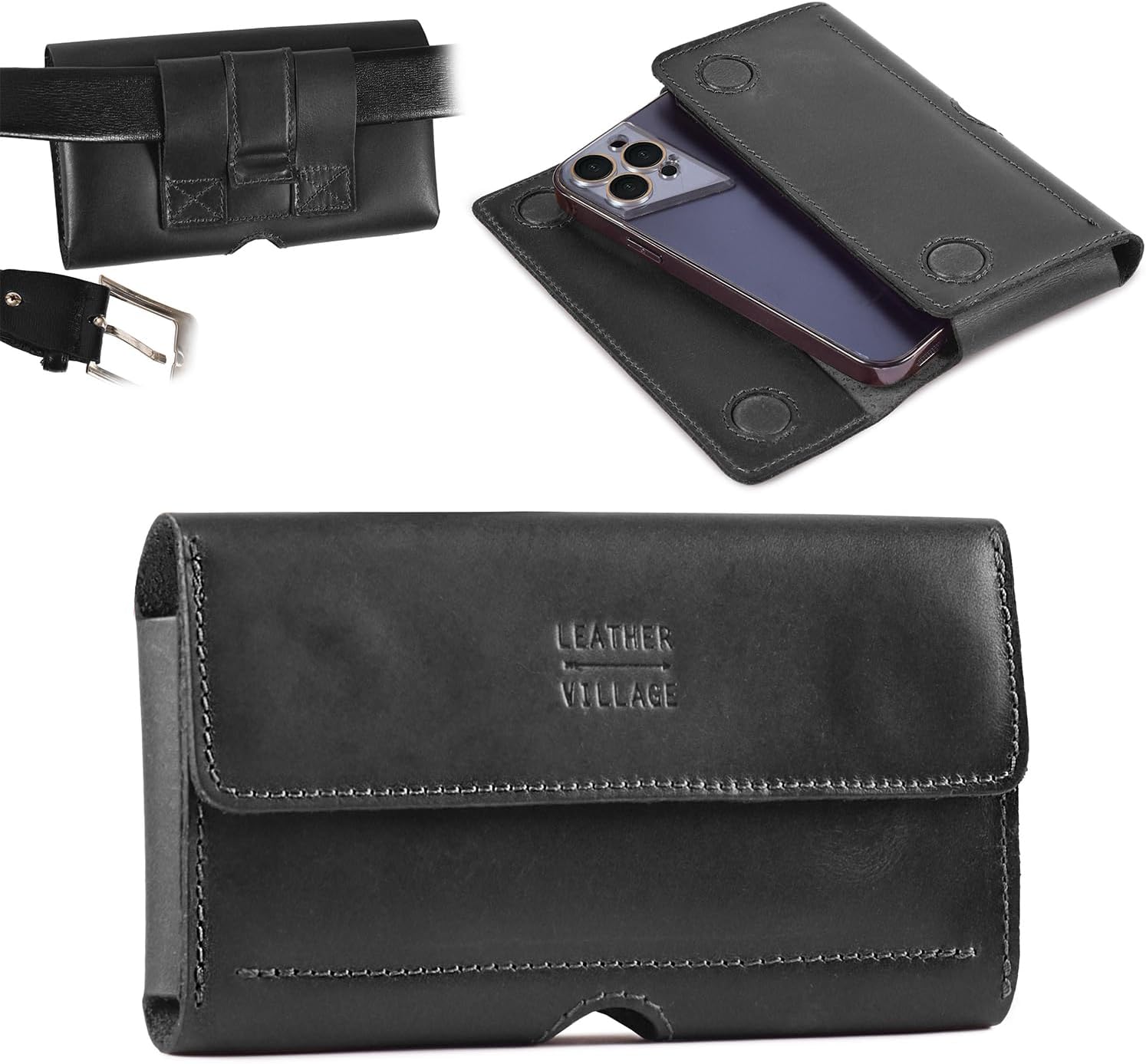 Leather Village Phone Holster Belt Clip Style for Men – Cell Phone Holsters Leather Belt Pouch – Horizontal Cell Phone Holder for Belt with Magnet Closure - Tan Brown