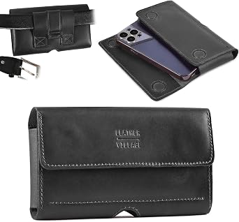 Leather Village Phone Holster Belt Clip Style for Men Cell Phone Holsters Leather Belt Pouch Horizontal Cell Phone Holder for Belt with Magnet Closure - Black