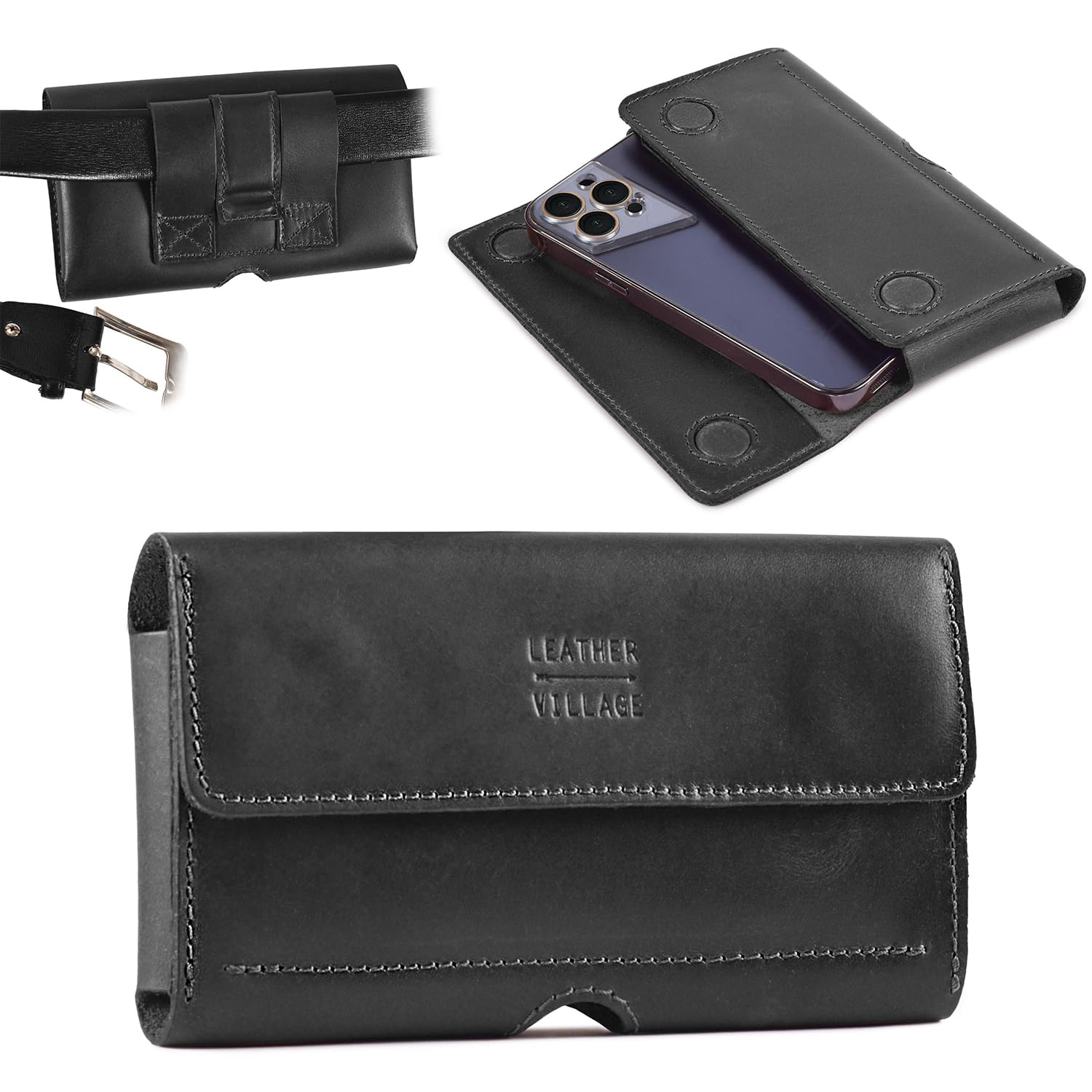 Leather Village Phone Holster Belt Clip Style for Men – Cell Phone Holsters Leather Belt Pouch – Horizontal Cell Phone Holder for Belt with Magnet