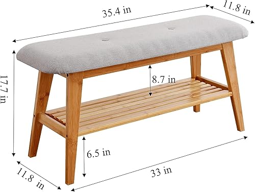 Miniatura 3 de Banco de zapatos de bambú, banco de entrada, banco de zapatos de 2 niveles (natural, 35.4 pulgadas)