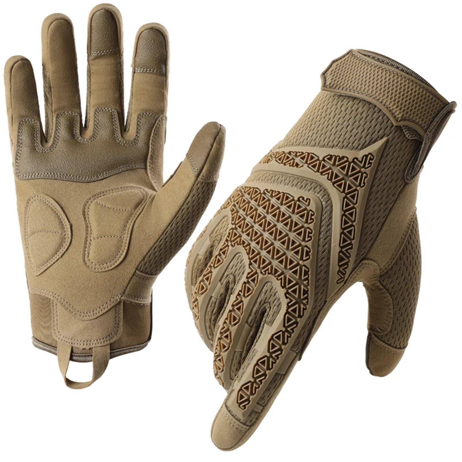 Guantes Anticortes, Guantes de e resistentes, transpirables y anticorte, compatibles con pantallas táctiles, goodes for escalada, deportes y motociclismo. Dedos completos. | Sand color,L