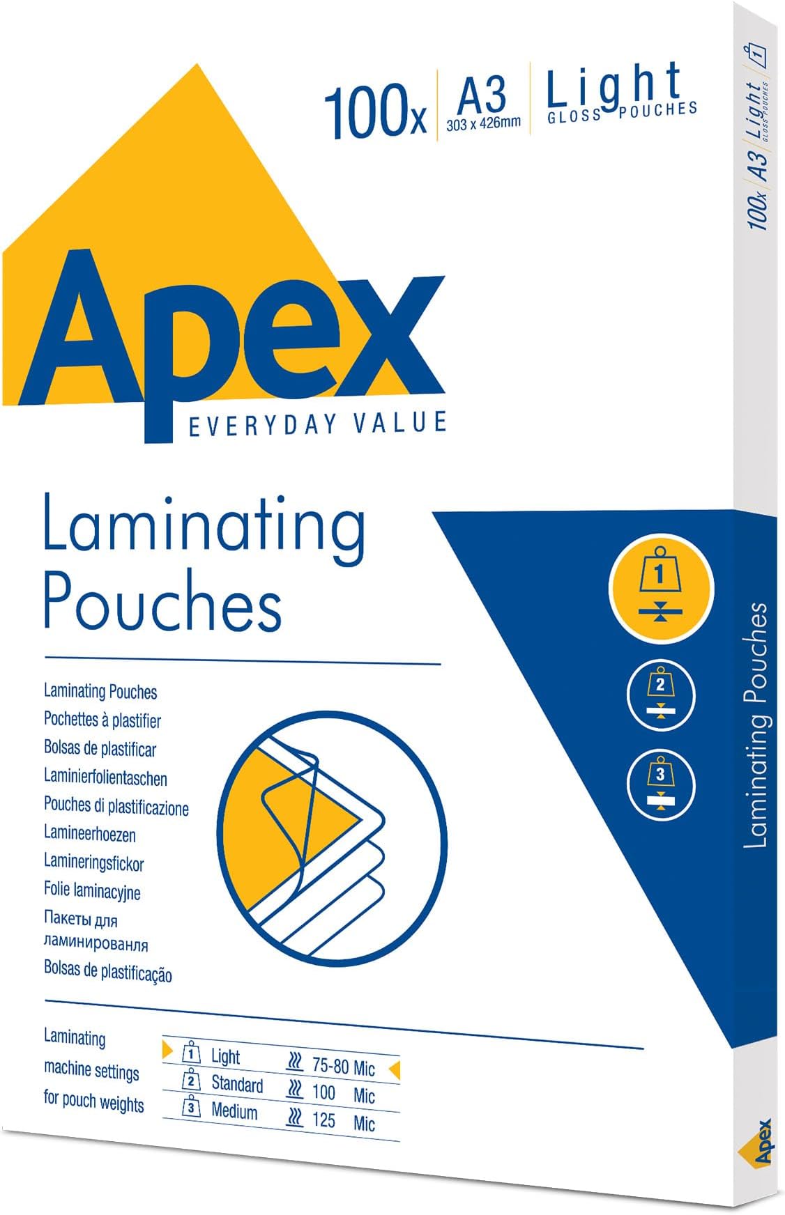 Fellowes Apex A3 Laminating Pouches, Glossy Finish, 100 Sheets, 160 Micron (2...