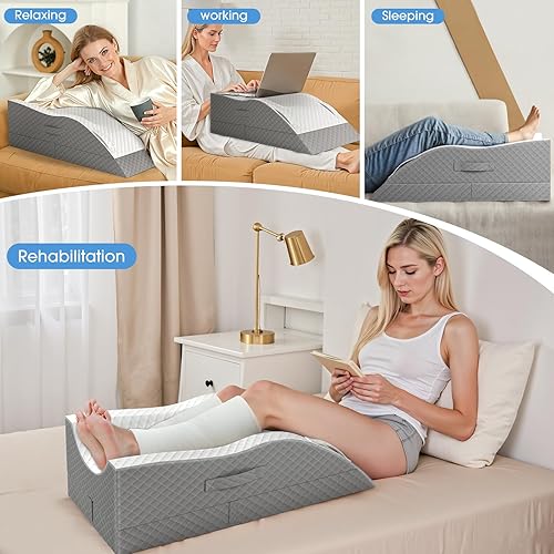 Miniatura 3 de Almohadas de elevación para pierna después de la cirugía, almohada de cuña ajustable de espuma viscoelástica para lesiones o descanso, almohada de