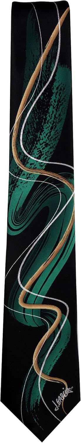 JG-9481 - Jerry Garcia Mens Necktie Ties, Black Green Taupe