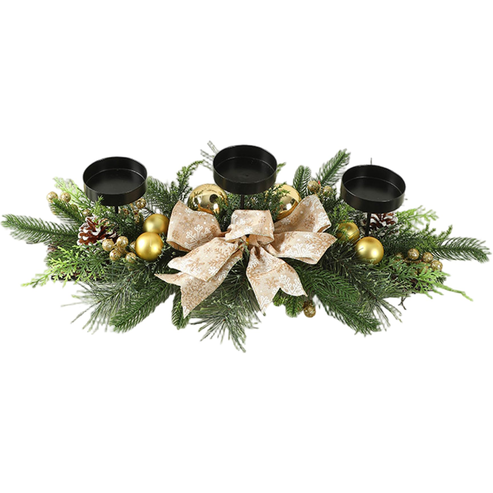 Candelabro navideño con 3 bandejas, centros de Mesa navideños con Lazo, Adornos, Bayas y Agujas de Pino para decoración navideña de Mesa de Fiesta