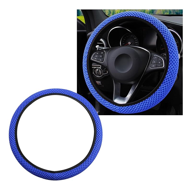 Capa elástica para volante Yourkar em poliéster com toque tipo seda fria, azul, para volantes de 36,8 a 38,1 cm