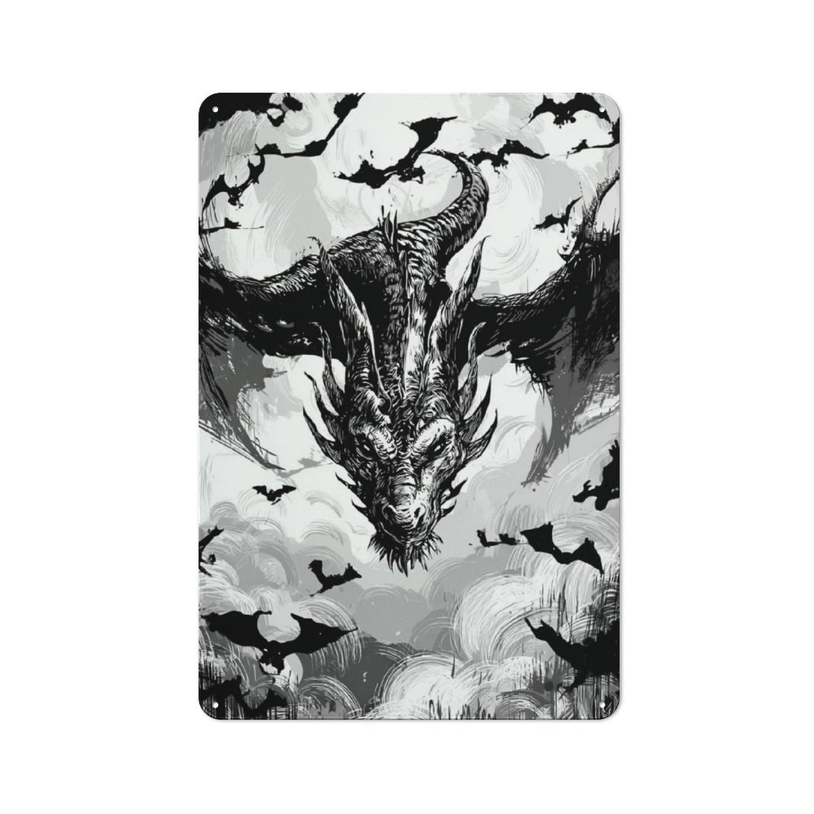 Junmoney Dragon's Wrath Sky's Fury Vintage Metal Plaque 30X20cm For Dining Room Or Kitchen, For Home Decor Collectors Refreshing A Room In Autumn