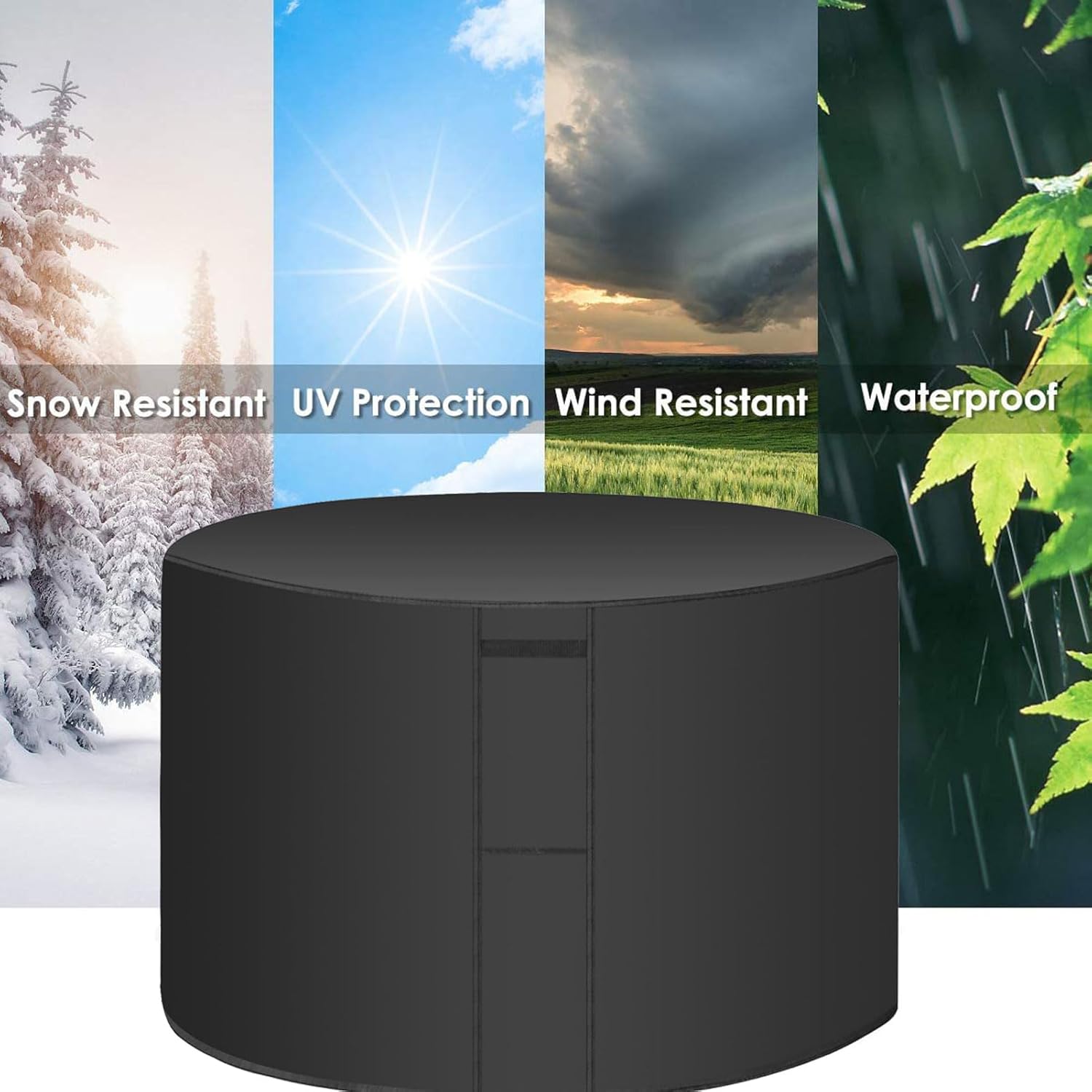 Waterproof Patio Furniture Cover 74"D x 33"H, 420D Oxford Cloth Outdoor Table and Chair Covers, Garden Table Cover Round, Dust Covers for Furniture with Air Vent and Handles