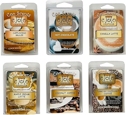 Coffee House - Cera perfumada para derretir, paquete de 6 unidades, fabricados en Estados Unidos, cubos de cera para calentador de cera, paquete