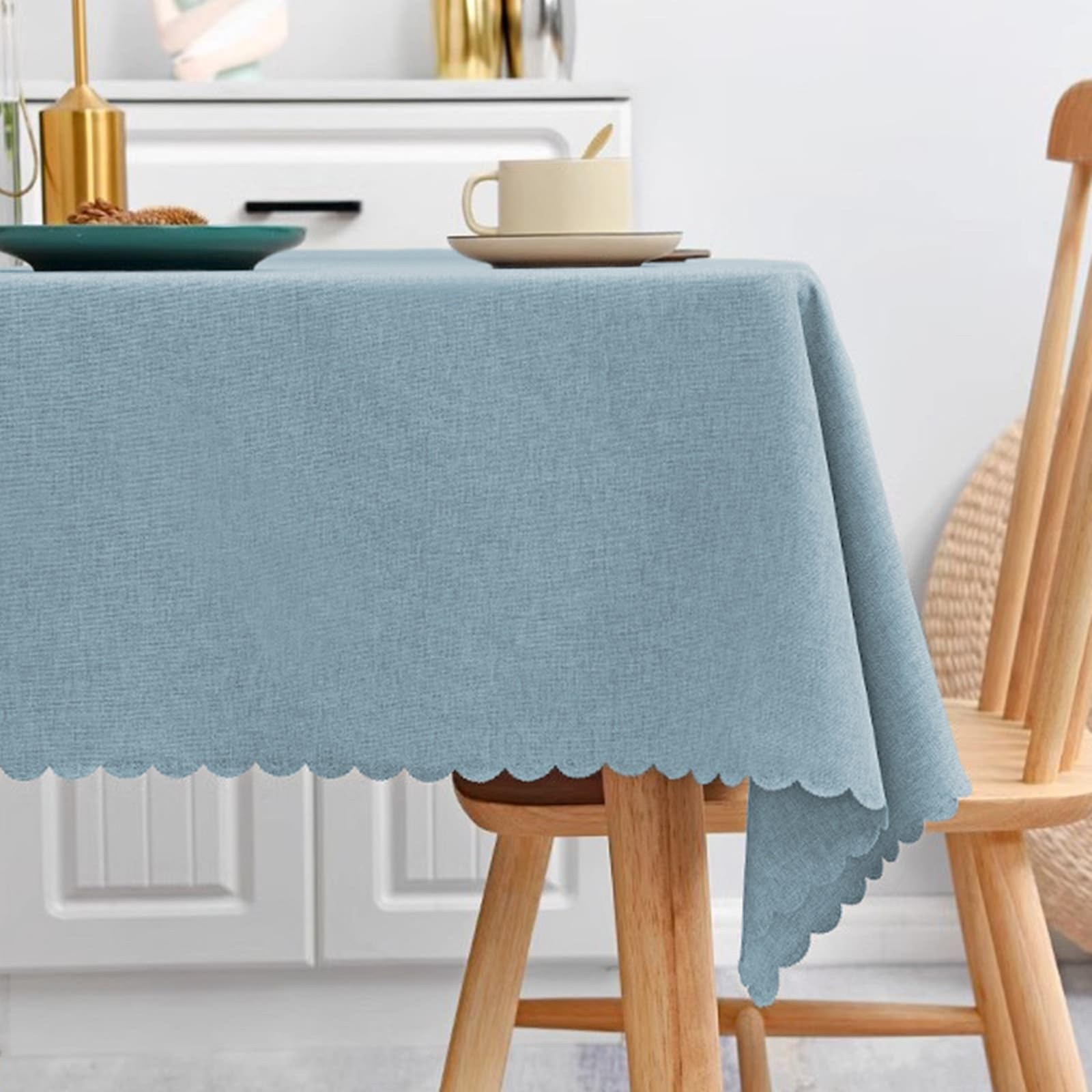 Mantel rectangular, azul claro, manteles de algodón y lino, 110 x 160 cm