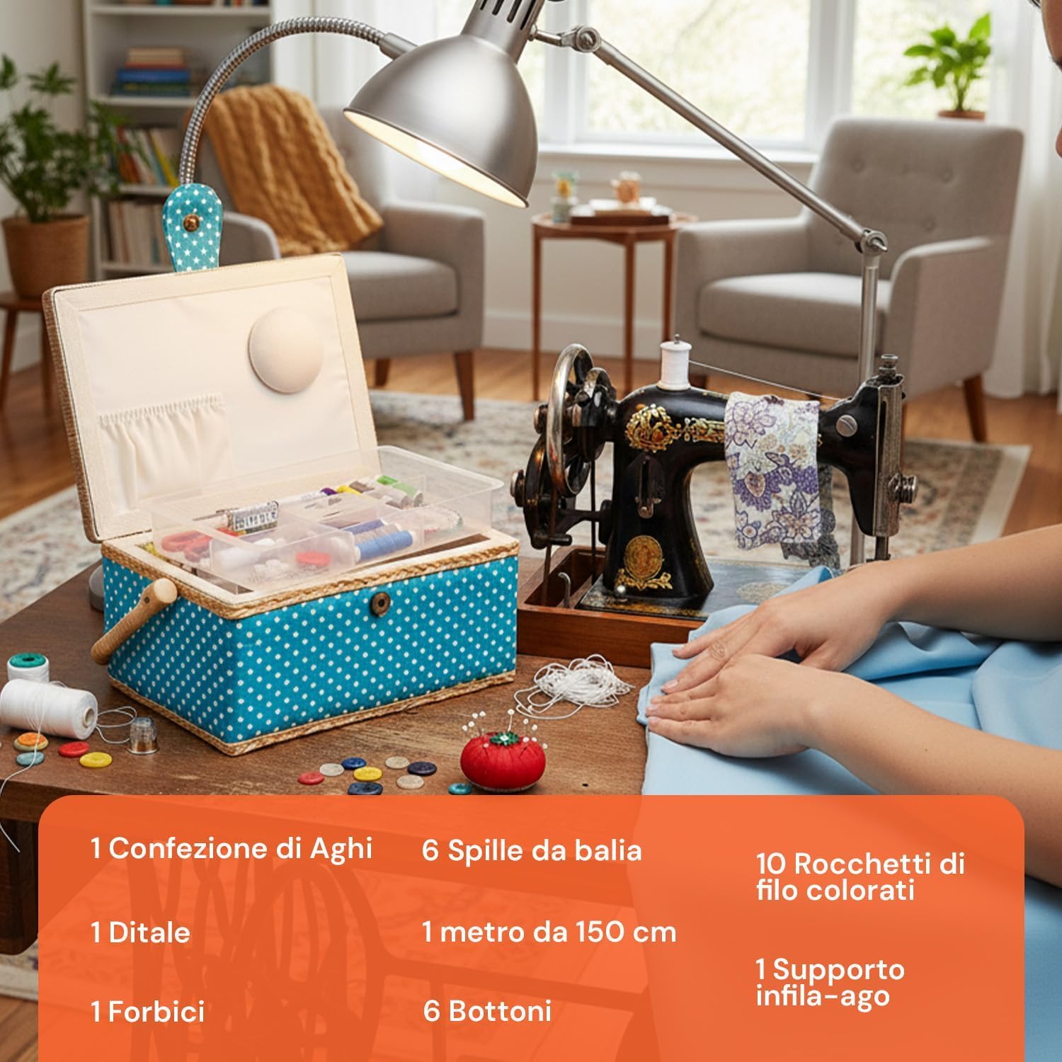 Wintem Home and Travel Sewing Kit, 76 Accessories, Tray with Organized Compartments, Magnetic Closure, Complete Sewing Set with Polka Dot Basket