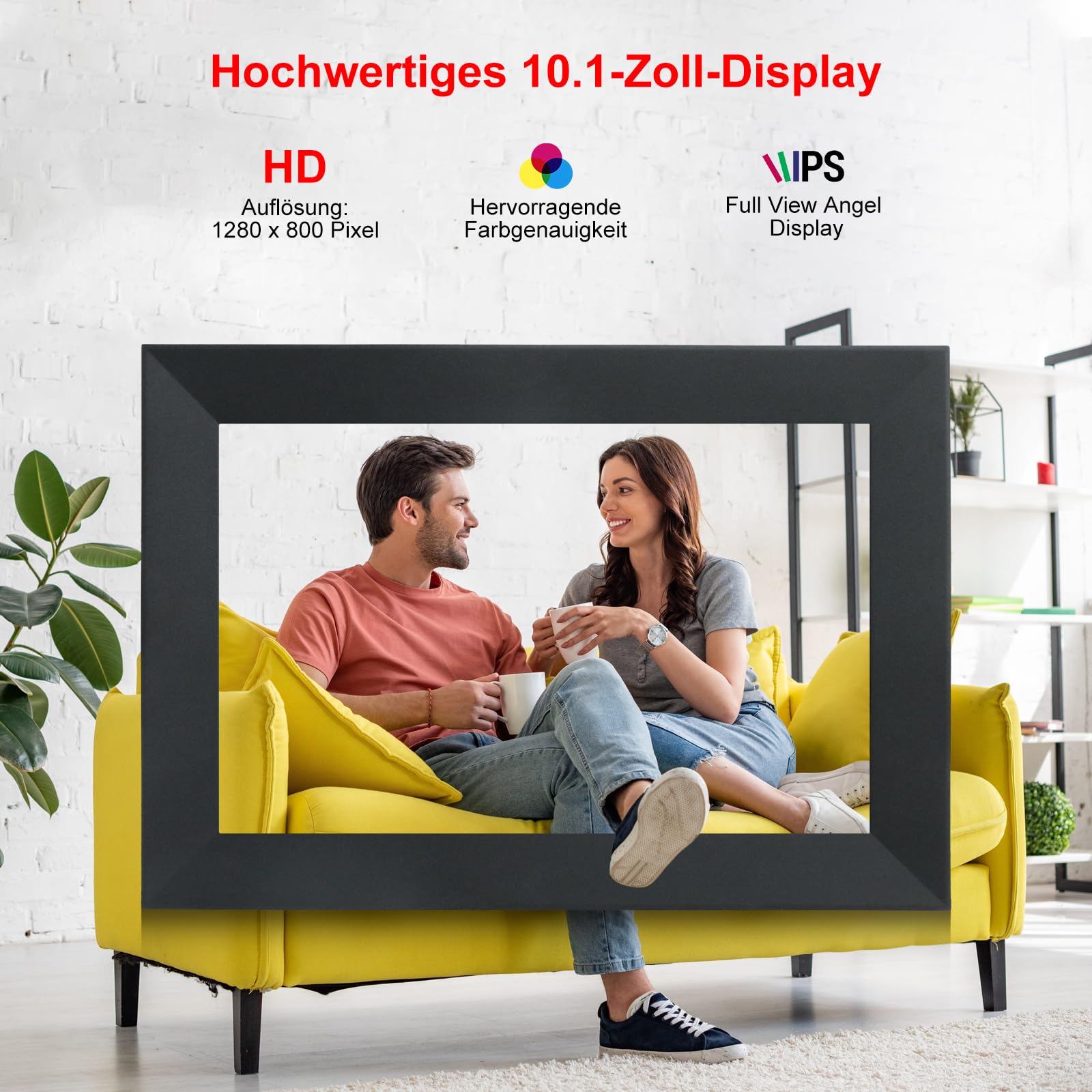 Frameo - Cadre photo numérique WiFi - 10,1" - Écran tactile IPS HD 1920 x 1200 cm - Avec 16 Go de mémoire - Partagez instantanément des photos de n'importe où via Frameo - Noir