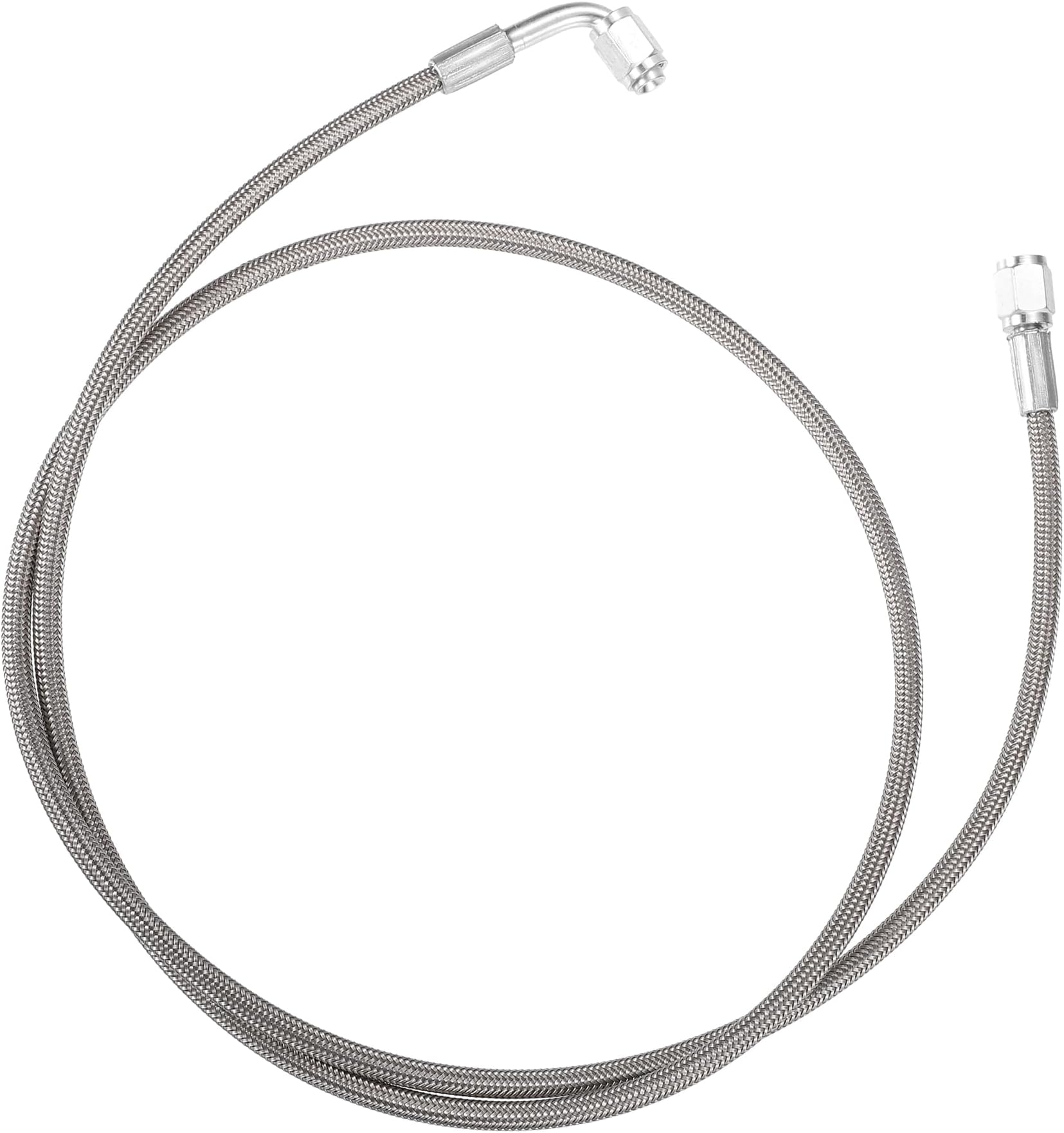 AN3 Braided Steel Turbo Oil Feed Line 90 Degree to Straight Hose End, 48" Remote Turbocharger Oil Drain Return Line Universal for Car Durable Stainless Steel PTFE Silver Tone