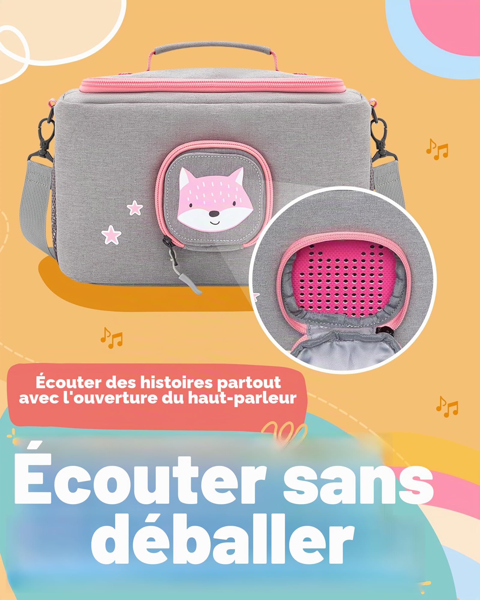 Sac pour Toniebox – BoxBag pour figurines, boîte et accessoires en voyage et en voiture, Renard gris et rose, 28 x 18 x 14 cm, Sac à bandoulière, Renard gris et rose, 28 x 18 x 14 cm, Sac à