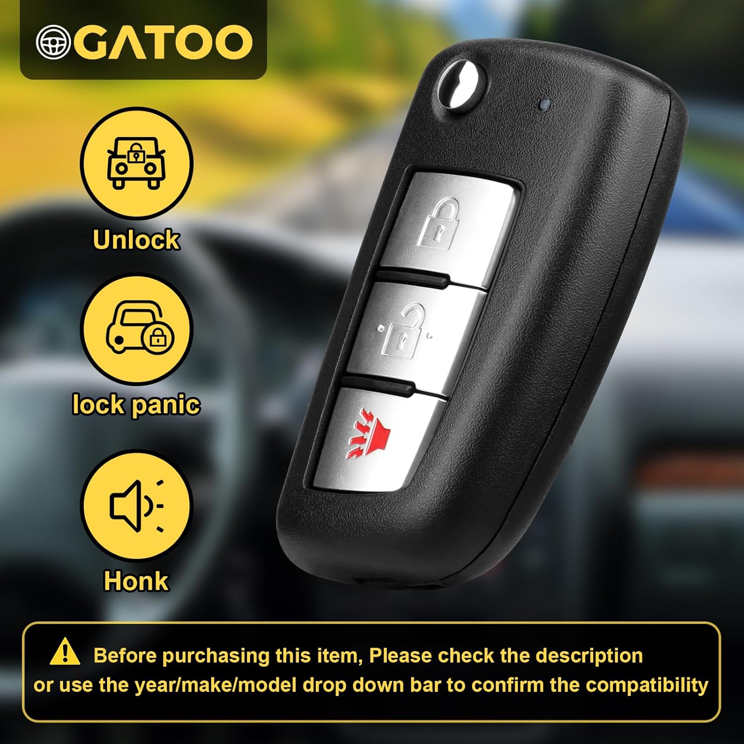 OGATOO 3-Button Keyless Entry Remote Control Replacement CWTWB1G767 for Nissan Rogue 2014-2020, Black Plastic Key Fob Uncut Flip Fits SUV