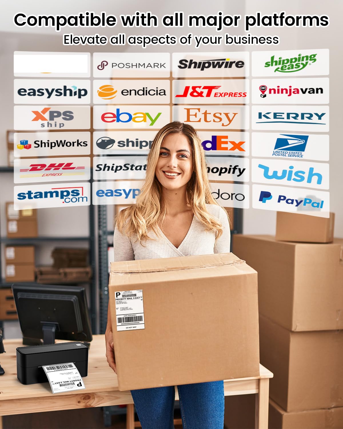 Phomemo Stampante Termica Etichette Bluetooth, Stampante Etichette Spedizione 4x6, Stampante Etichette Adesive DHL per PC/Phone/Mac, Compatibile con DHL, UPS, Ebay, Shopify, Amazon - Nero