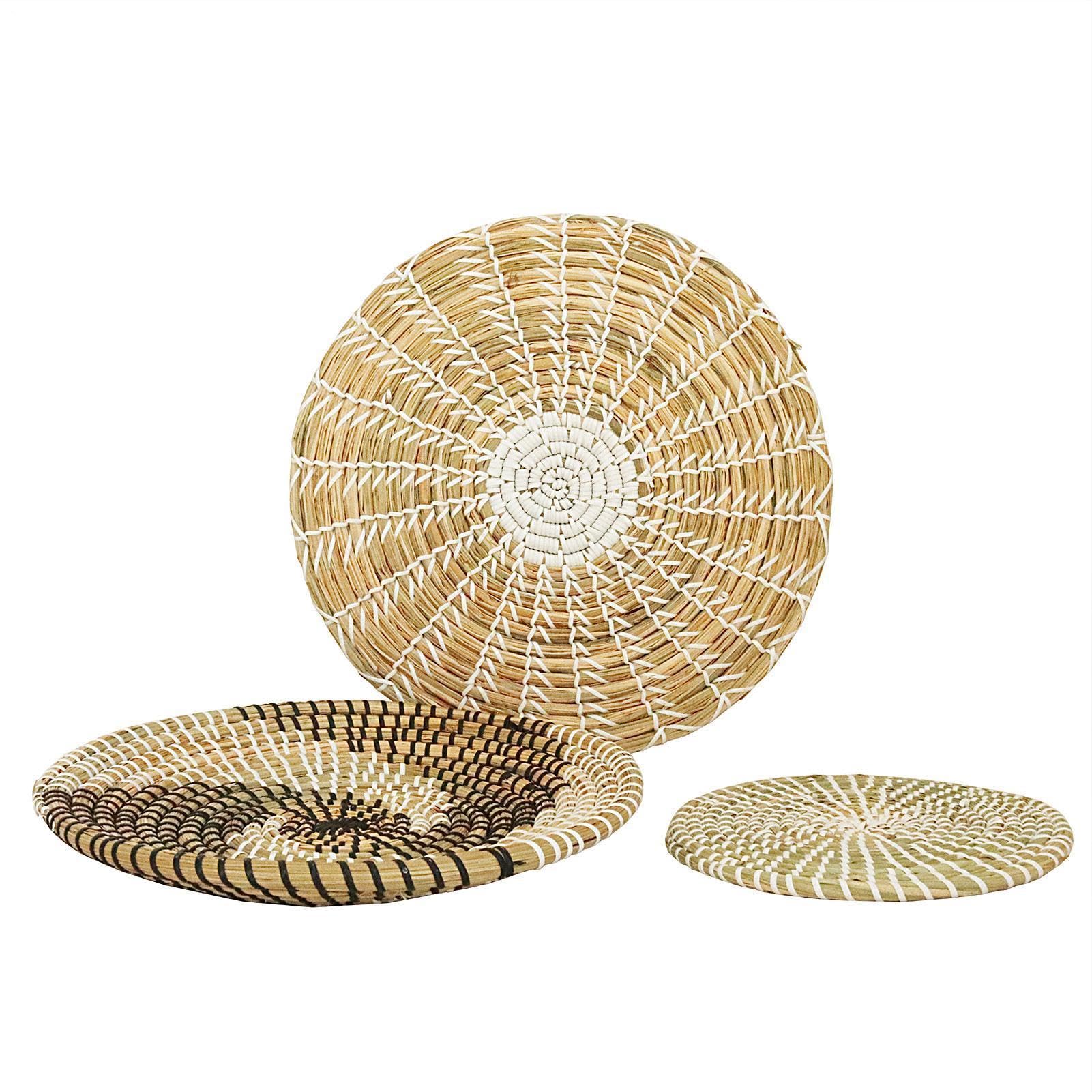 Genérico Decoración de pared de cesta tejida | Juego de 3 cestas tejidas para decoración de pared, cestas planas de mimbre Natural para colgar, decoracións bohemia para sala de estar o dormitorio