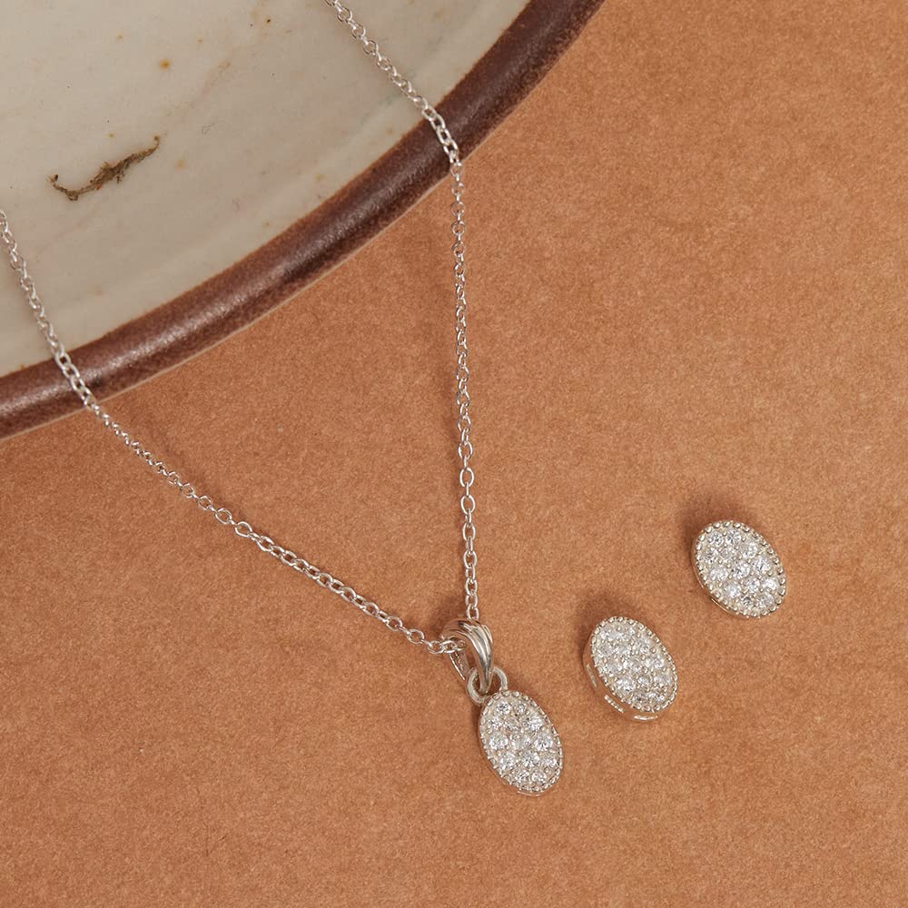 Women's Casual Oval CZ Pendant Necklace and Earring Set