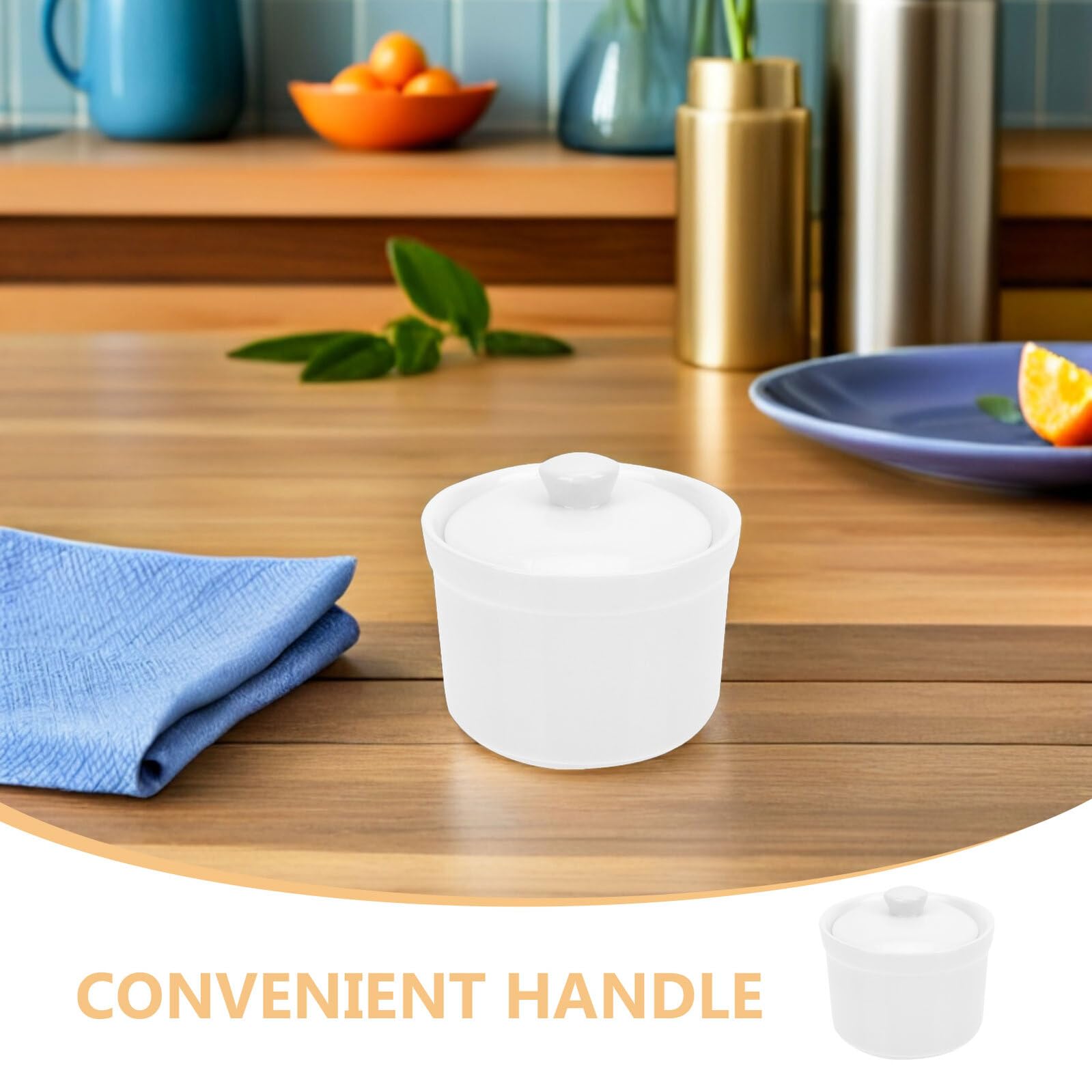 Ensemble de 2 Bols en Céramique Blanche avec Couvercles, 380ml, Résistants aux Éclats, Compatibles Lave-vaisselle, pour Préparer des Bouillons Riches