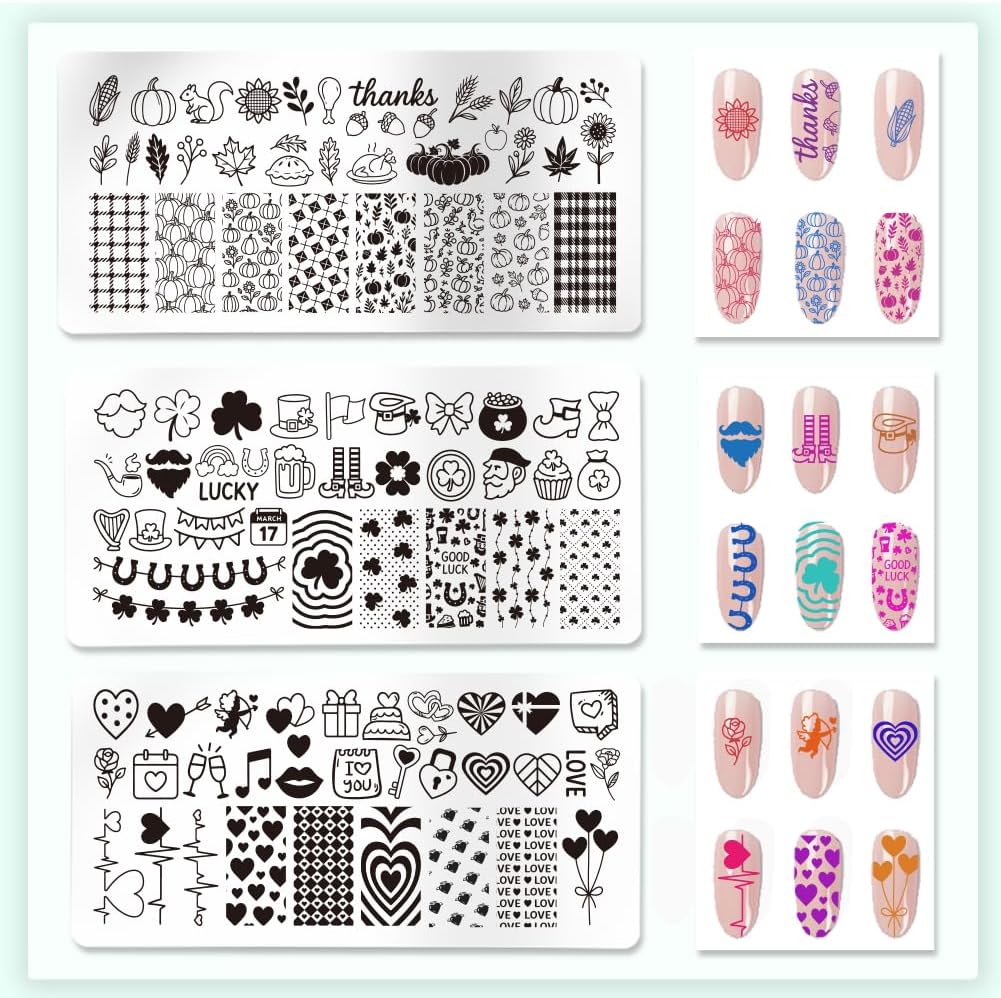PH PandaHall 6pcs Festival Nail Stamping Plate, Valentine St Patrick's Day Nail Art Templates Easter Mother's Day Halloween Thanksgiving Stencils Stainless Steel Image Plates for Women