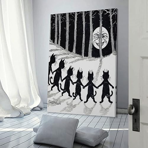 Miniatura 3 de AAOTE Louis Wain - Pósteres artísticos de pintura de gato de luna llena - Póster de lienzo para pared, impresiones de fotos colgantes, idea de