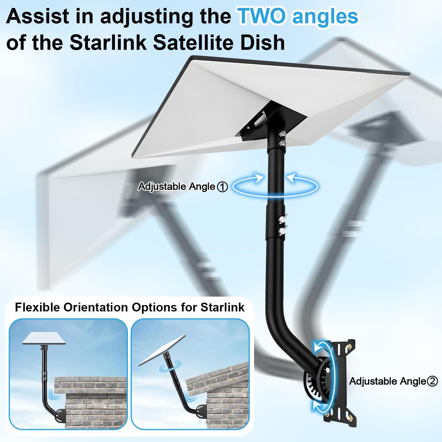MONOJOY Starlink Gen 3 Wall Mount for Standard V3 Dish, Heavy Duty Alloy Steel Bracket with 8 & 10 Inch Extension Pole, Weatherproof Roof Mount Kit with Installation Hardware, Black (One Set)