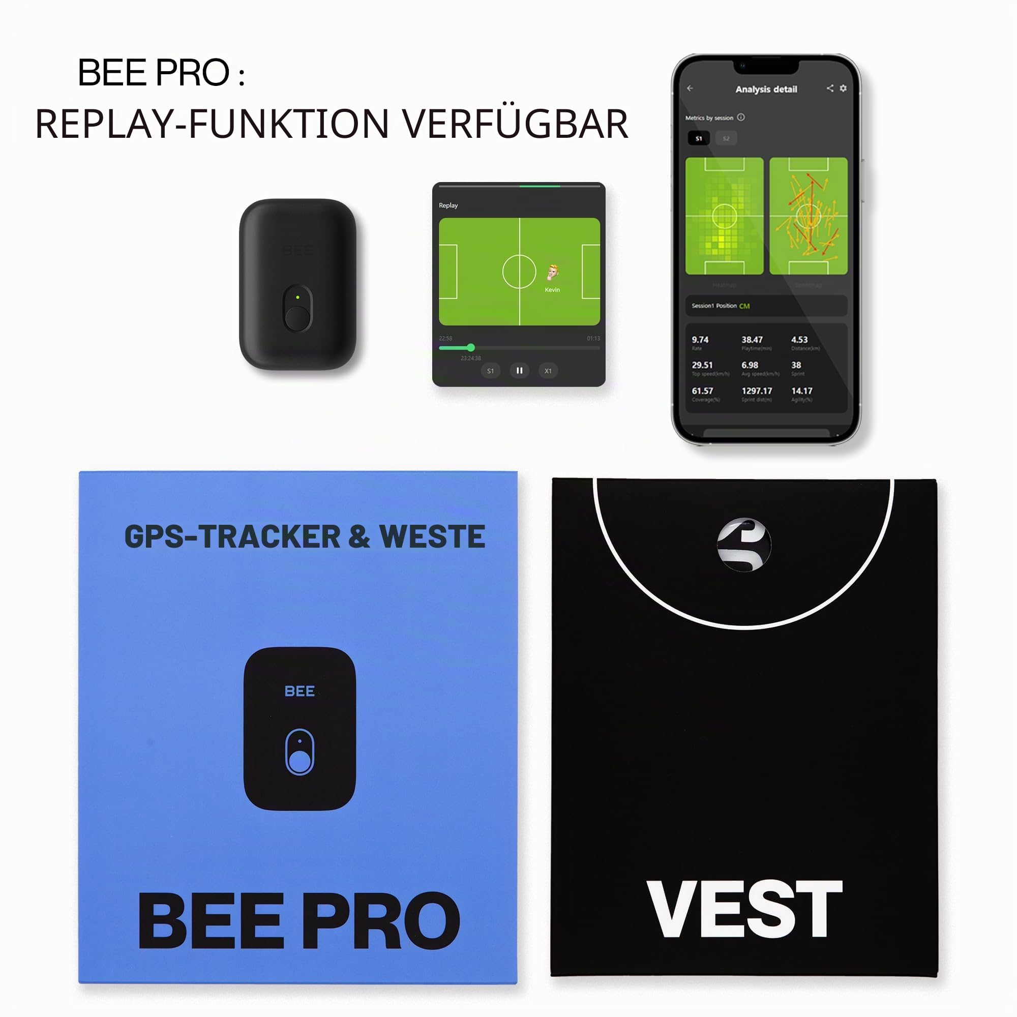 SOCCERBEE Pro 2 Tracker GPS und Weste für die Verfolgung der Aktivitäten von Athleten bei Outdoor-Sportarten wie Fußball, Rugby, Hockey und Lacrosse (Größe XS)