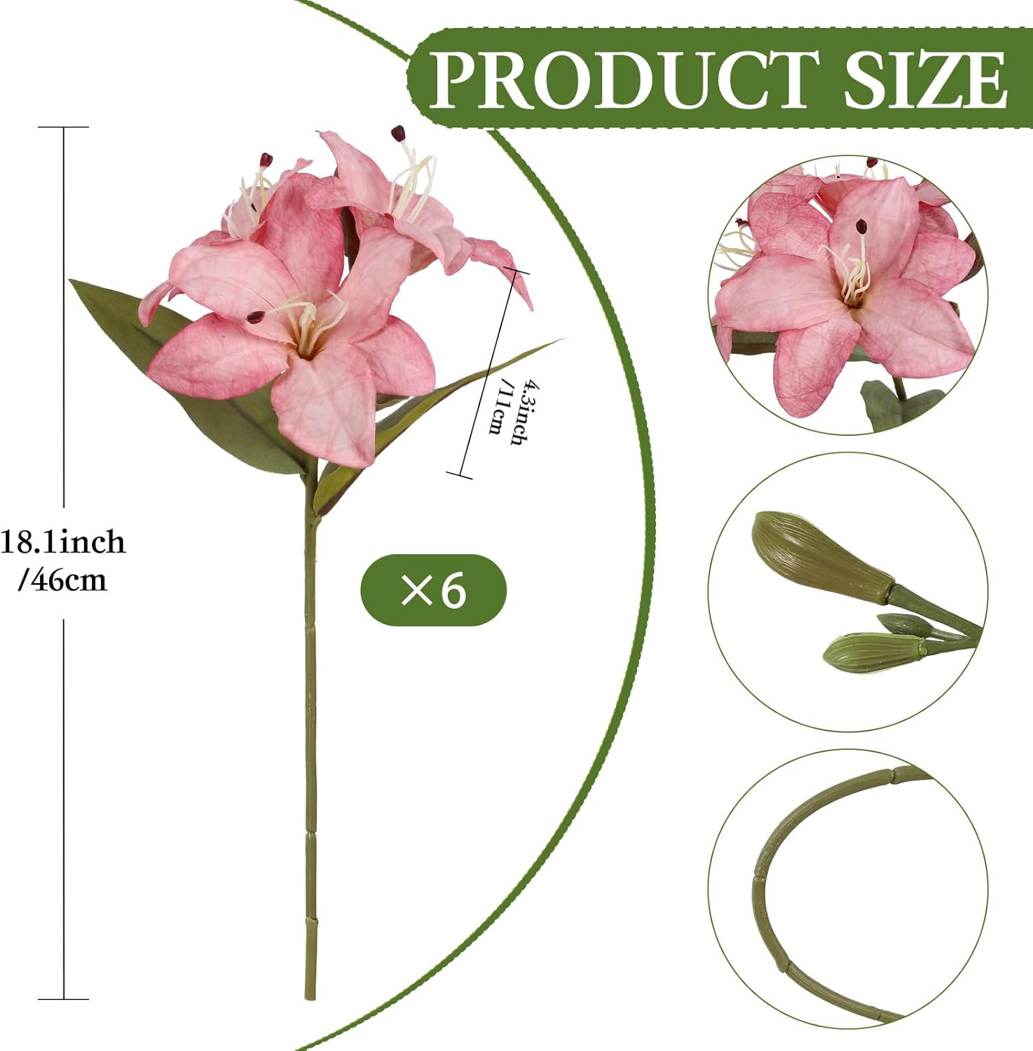 Pink Lily Artificial Flowers 6 PCS Silk Flowers with Stems for Home Decor Indoor Fake Lilies Easter Table Decor Wedding Party Centerpieces Floral Arrangements (Pink) - Image 2