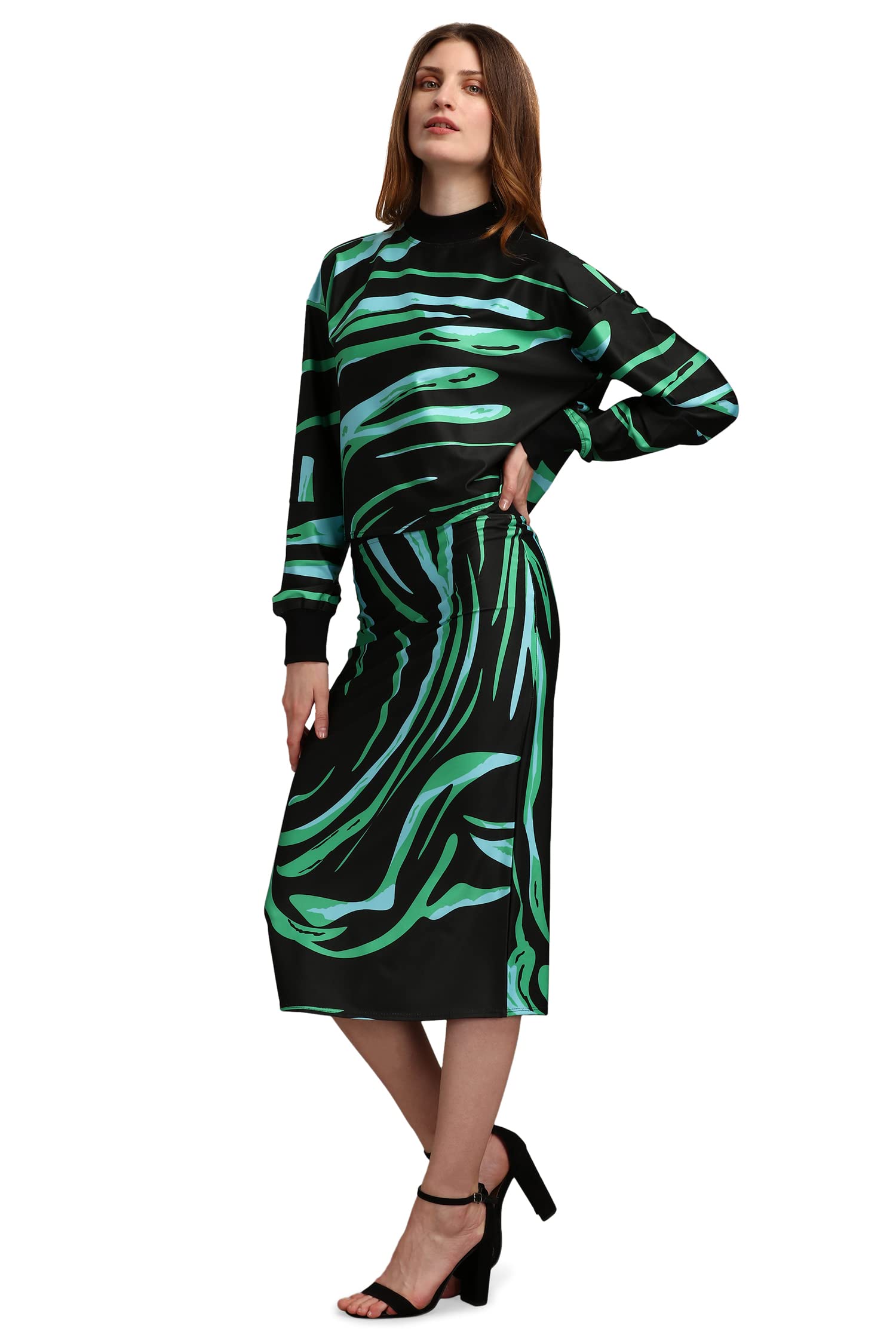 Purvaja Women's Polyester Blend Cocktail Midi Dress (Maxi-033-Sea Plant-M_Rama