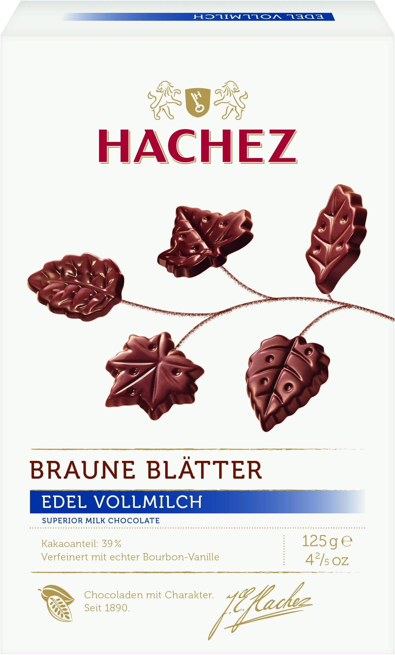 Hachez 39% Milk Chocolate Leaves, 4.4 Ounce, Pack of 8