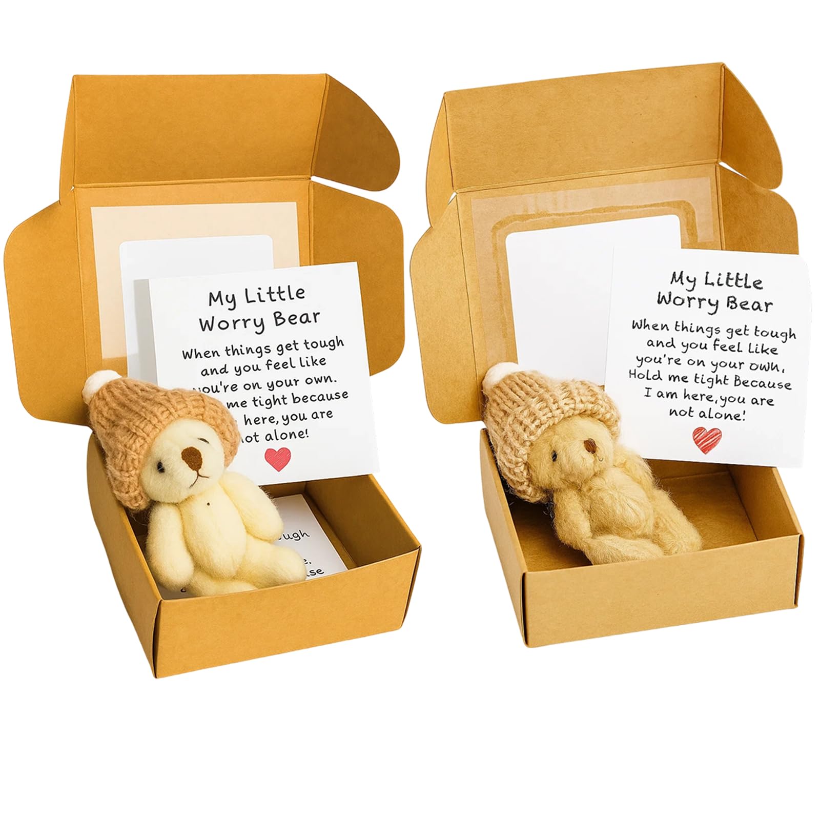 IAndhy 2 Pcs Worry Bear In A Box, Worry Bear, Worry Dolls, Little Pocket Hug Teddy With Inspirational Card Sympathy Gift