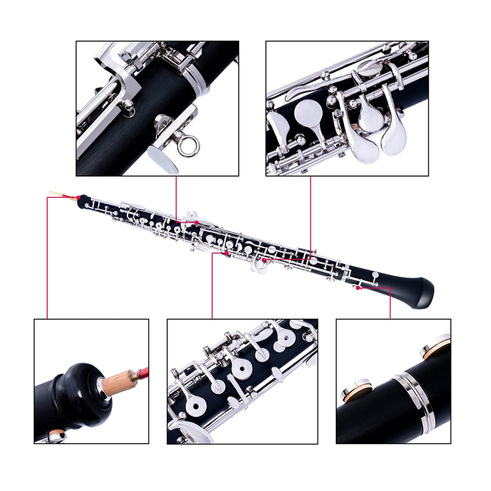 Strumento Oboe Key Professional C Keboe Style Style Semi- Automatico Tasti nichelato Strumento di Legno con Custodia in Pelle di Guanti ad Oboe Reed Principiante di Oboe