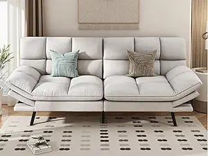 DWVO Multifunctional Futon Sofa Bed, Convertible Sleeper Sofa, 70" Folding Futon Set for Living Room Home Office Aprtment, Modern Folding Couch with Adjustable Backrest & Armrests, Beige