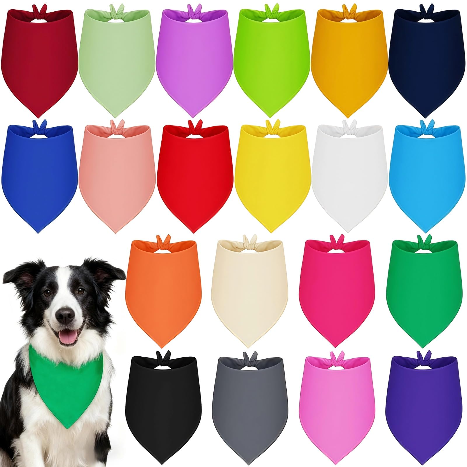 Lot de 20 Bandanas pour Chiens, Foulards à Nouer Uni, Accessoires pour Animaux en Polyester Doux Réglable, Lot Polyvalent Réutilisable Coloré pour Chiens Petits Moyens Grands