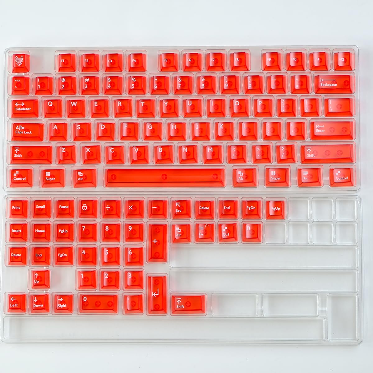 Set di 114 copritasti trasparenti in PC, profilo Cherry, compatibile con tastiere meccaniche con Switch Cherry MX, colore rosso trasparente