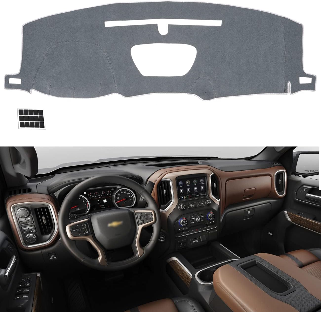 TUCAREST Dashboard Cover Fit for 2019-2023 Chevrolet Silverado 1500/2500 HD/3500 HD, 2019-2023 GMC Sierra/HD 2500/ HD 3500, Flannel Nonslip Car Dash Board Mat Sunshade No-Glare Pad - Color Grey Blcak