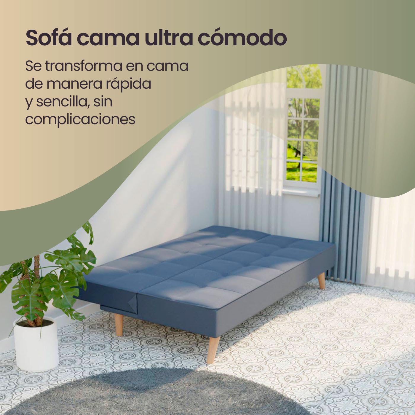 Homey - Sofá Cama Clic Clac Tipo Libro de 3 Plazas Modelo Elvira, Diseño Moderno, Práctico y Funcional, Gris