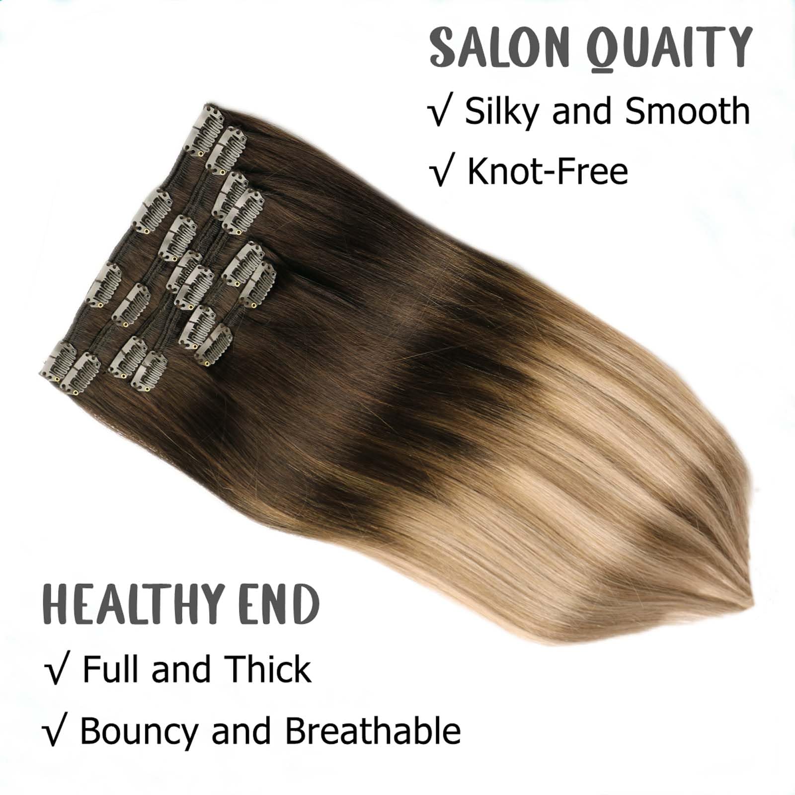 VINBAO Extension Clip Capelli Veri, Naturali Da Castano Più Scuro a Biondo Sporco Extension Capelli Veri Clip, 50cm Remy Umani Naturali Capelli Extension con Clip 120g 6pcs (#C2/6/18, 20'')