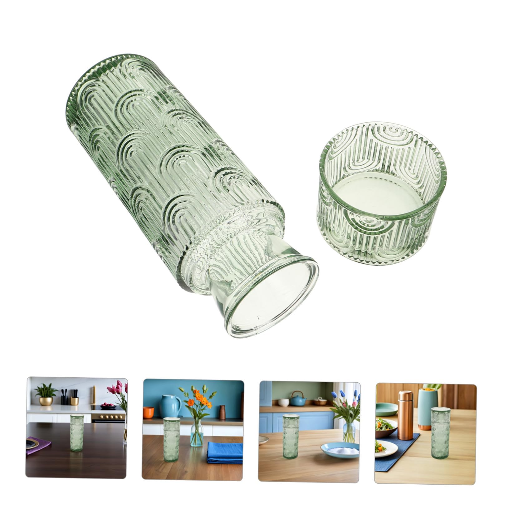 Jarra y Vaso de Vidrio con Set para Mesa de Noche Jarra Transparente con Tapa y Vaso Juego para Agua Leche y Enjuague Bucal el Hogar