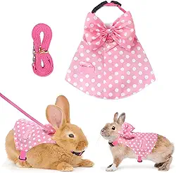 Habbiful Conjunto de arnês e coleira de coelho para treinamento ao ar livre, acampamento, caminhada, fuga, rosa, ponta de onda, respirável, roupas de coelhinho para coelhos, suprimentos para animais
