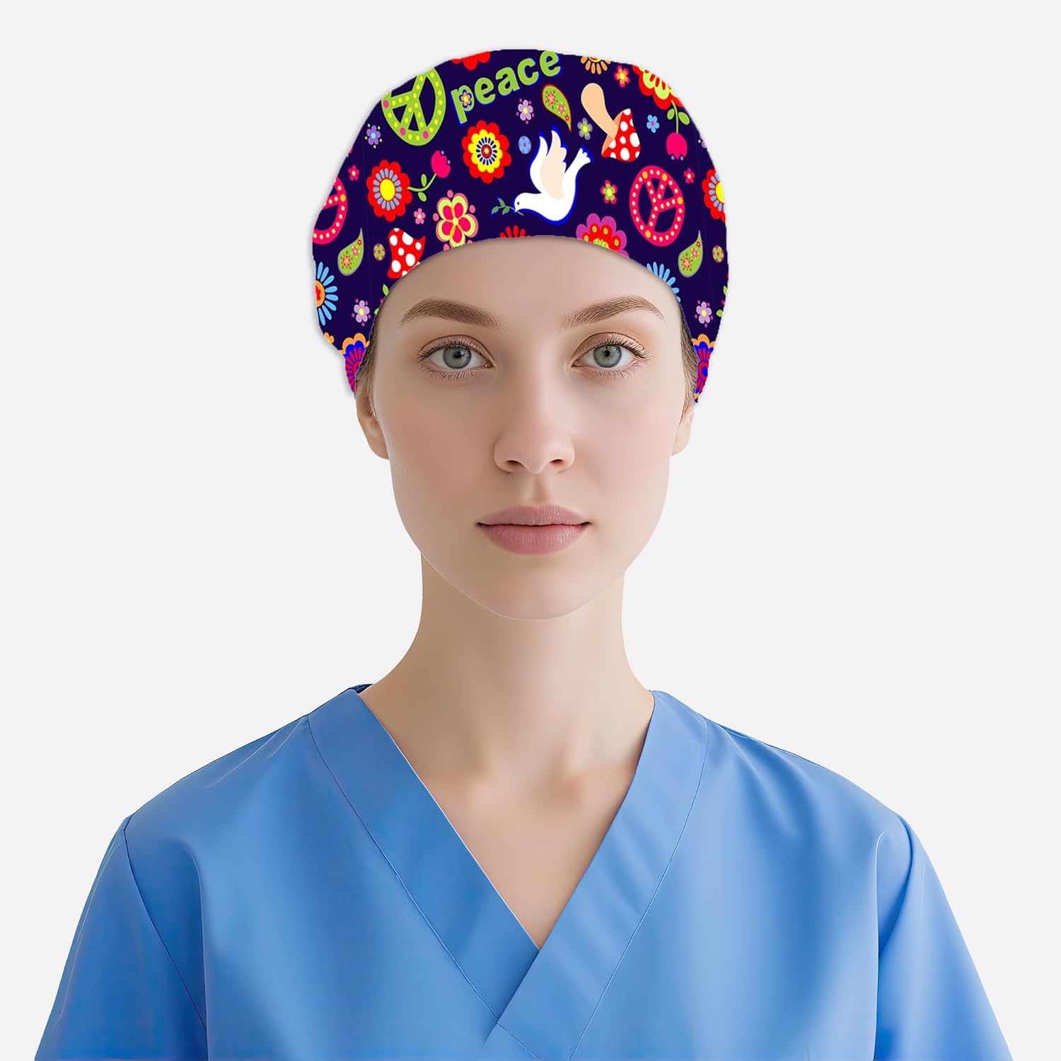 2 Pcs Working Cap Scrub Cap with Sweatband Adjustable Unisex Men Women Tie Back Hat Nurse Surgical Caps - Image 7
