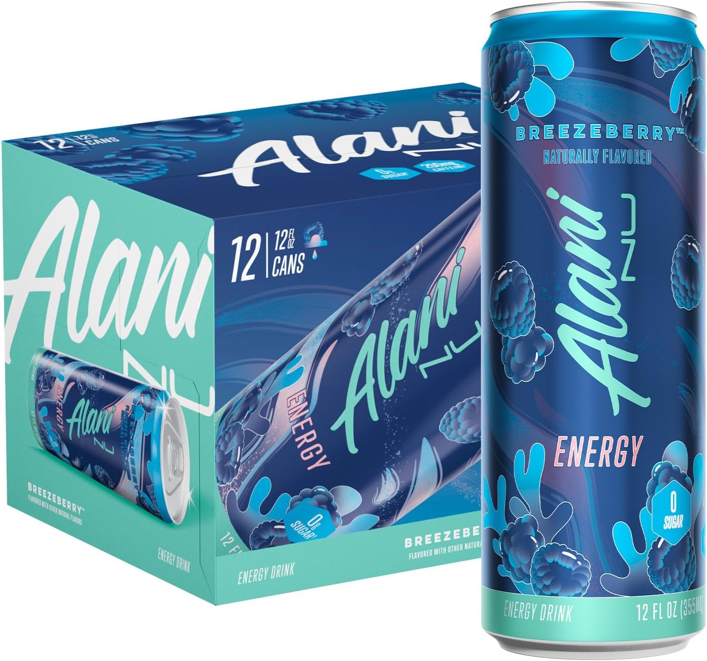 BREEZEBERRY, Sugar Free, Low Calorie Energy Drinks, 200mg Caffeine, Biotin, B Vitamins, Zero Sugar, 10 Calories, 12 Fl Oz Cans, 12 Pack