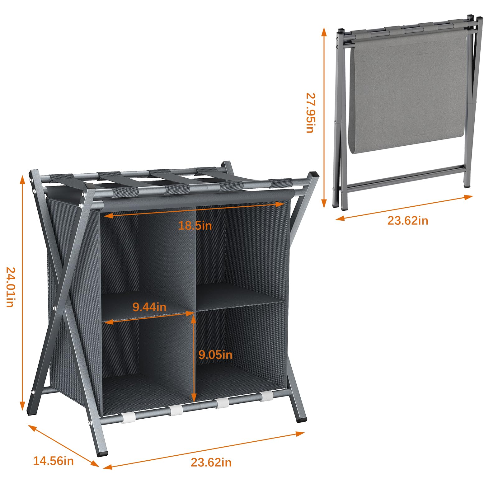 Folding Metal Luggage Rack, Suitcase Stand with Storage Shelf - Image 3