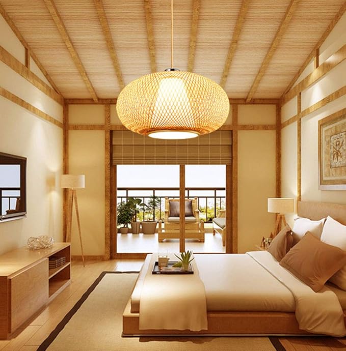 CSSYKV Bamboe Kroonluchter Lantaarn Bamboe Rieten Lamp Creatief Huis Slaapkamer Woonkamer Studeerkamer Plafondverlichting Restaurant Gastgezin Veranda Hangende Bamboe Lamp E27 Enkele Kopverlichting photo 2