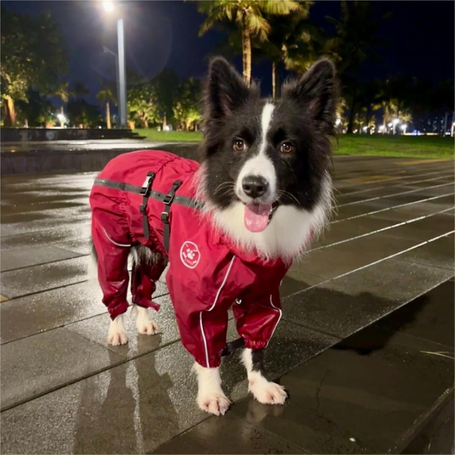 XS-5XL Waterproof Dog Raincoat Covering Four Legs, Reflective Breathable Assault Suit, for Wearing pet Clothes All Year Round(Red,XL-Chest 58-70cm)