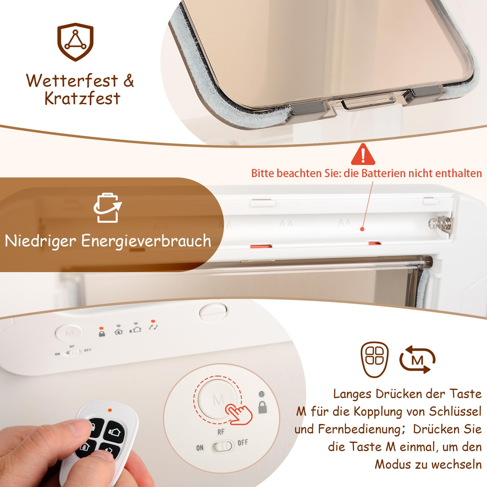 cat Smart katzenklappe Tür für Innenraum Außen, Katzenklappe mit Chiperkennung, Katzenklappe mit Chip Tür mit 3 Kragen Sensor Schlüsseln